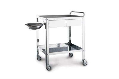 CARRELLO INOX MEDICAZIONI CON 2 CASSETTI 70X50X85