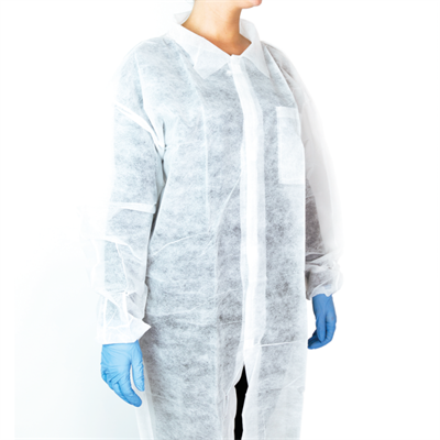 Camice monouso da laboratorio non sterile in TNT;colore bianco 1X100